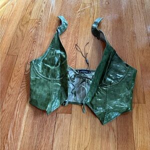 Green Faux Leather Corset Vest